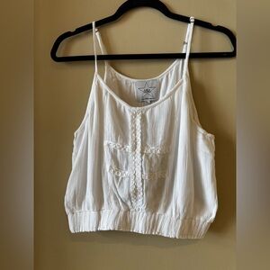 AREA STARS Adjustable Strap White Lace-Trim Cropped Camisole Tank Style Top